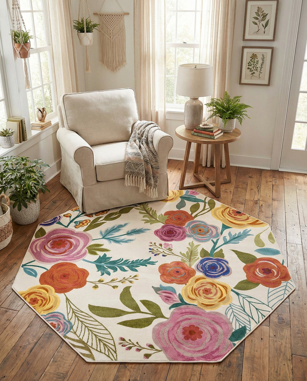 Meadow Breeze Collection Area Rug -  Petal Octagon Ivory  lifestyle 65
