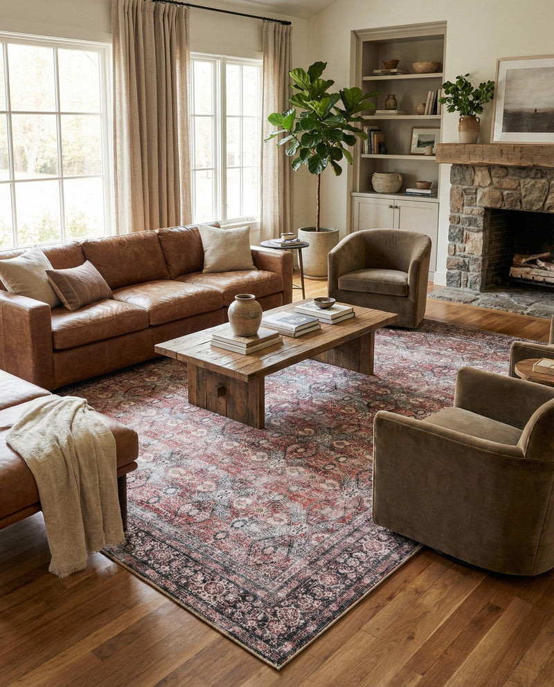 Heritage Elegance Collection Area Rug -  Hampton Rectangle Antique Red  lifestyle 7