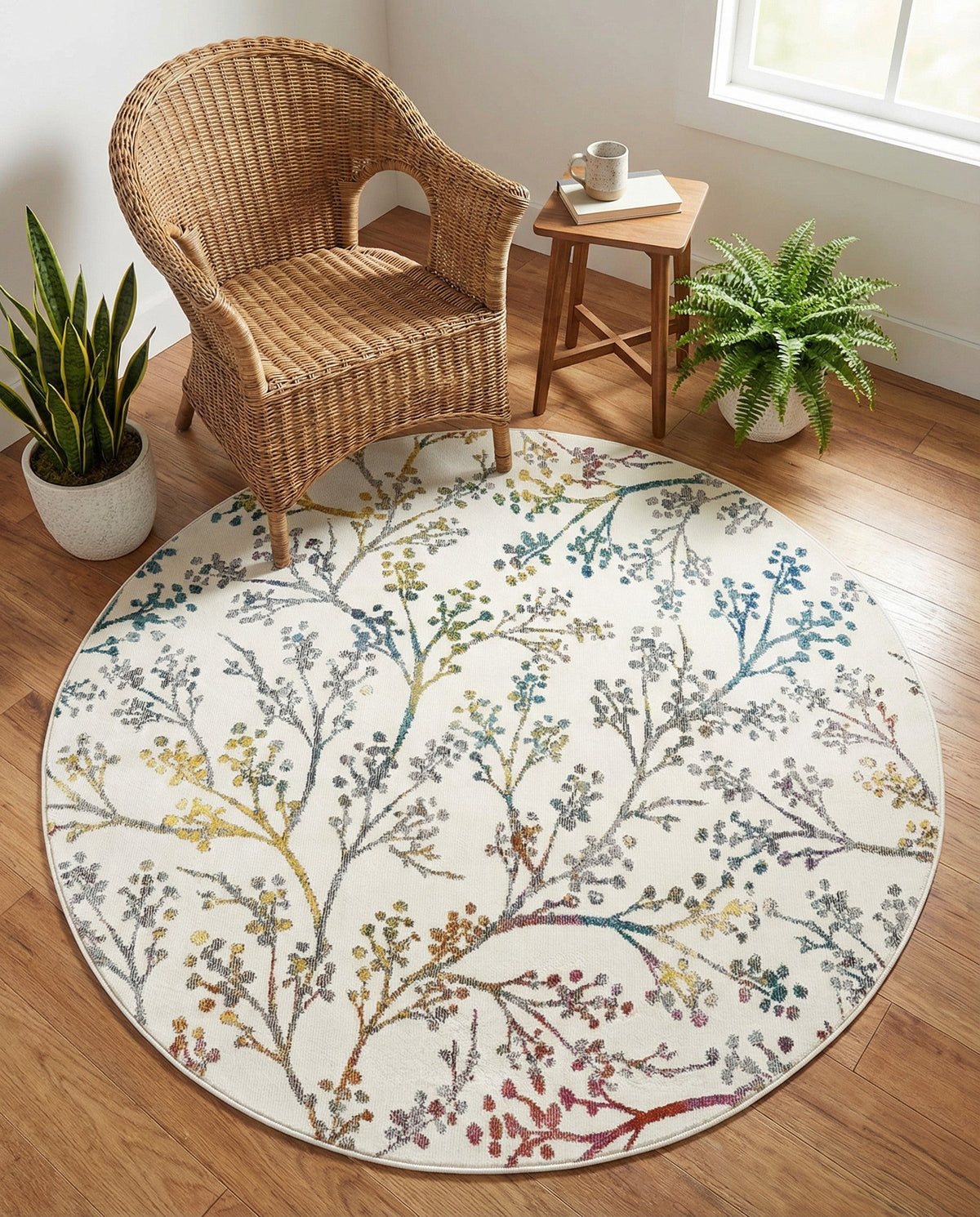 Meadow Breeze Collection Area Rug -  Sunbeam Round Ivory  lifestyle 144