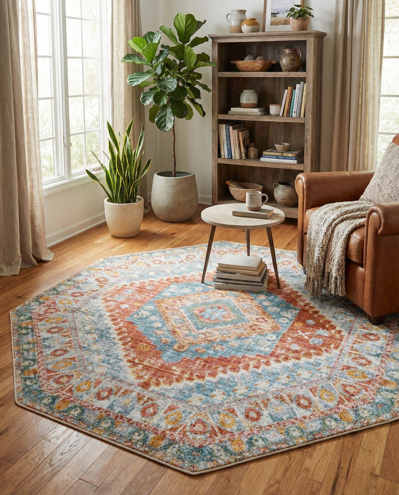 Arcadia Rugs Collection Area Rug -  Xanadu Octagon Salmon  lifestyle 78
