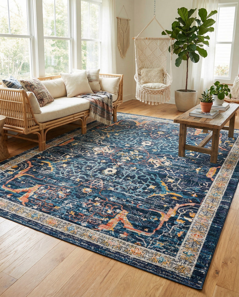 Seville Stripes Collection Area Rug -  Malaga (Navy Blue) Rectangle Navy Blue  lifestyle 32
