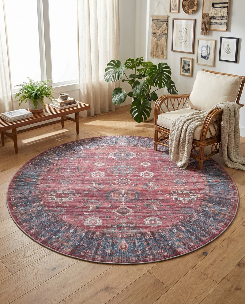 Zahara Oasis Collection Area Rug -  Ouarzazate Round Antique Red  lifestyle 62