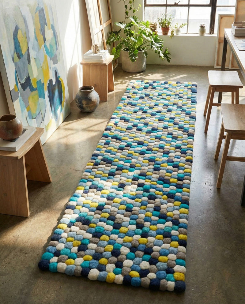Woolen Sphere Collection Area Rug - Orbsburg (Blue) Runner Blue  lifestyle 25
