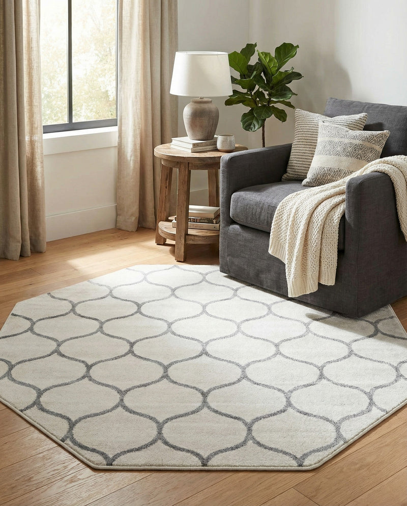 Trellis Mosaic Collection Area Rug -  Pergolatown (Ivory) Octagon Ivory  lifestyle 81