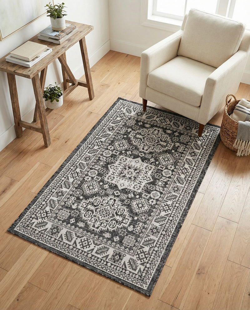 Tribal Terrace Treasures Collection Area Rug -  Incan Isle (Charcoal Gray) Rectangle Charcoal Gray  lifestyle 23
