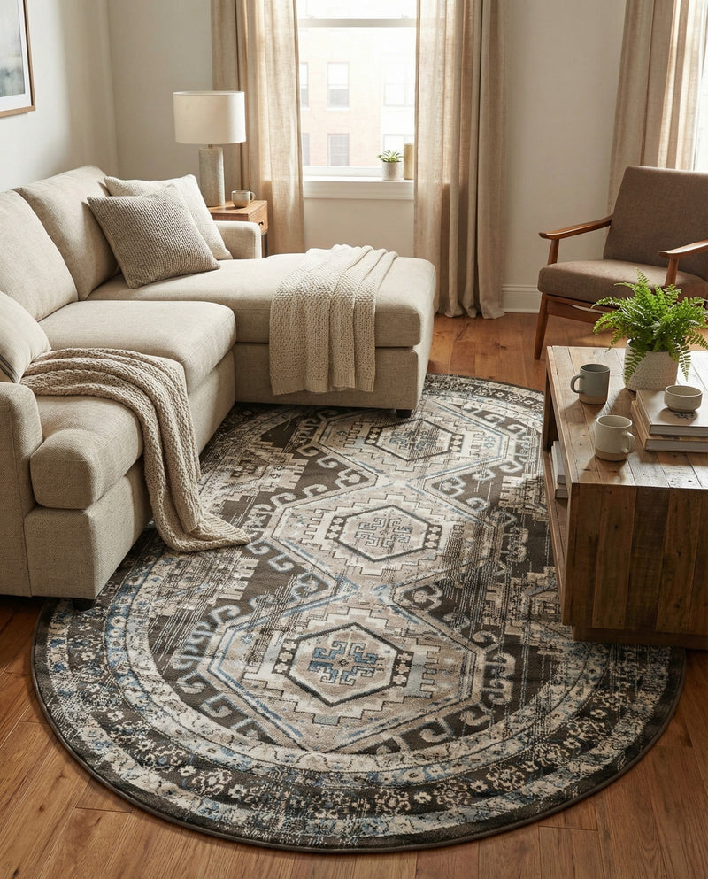 Savannah Elegance Collection Area Rug -  Tybee (Gray) Oval Gray  lifestyle 34