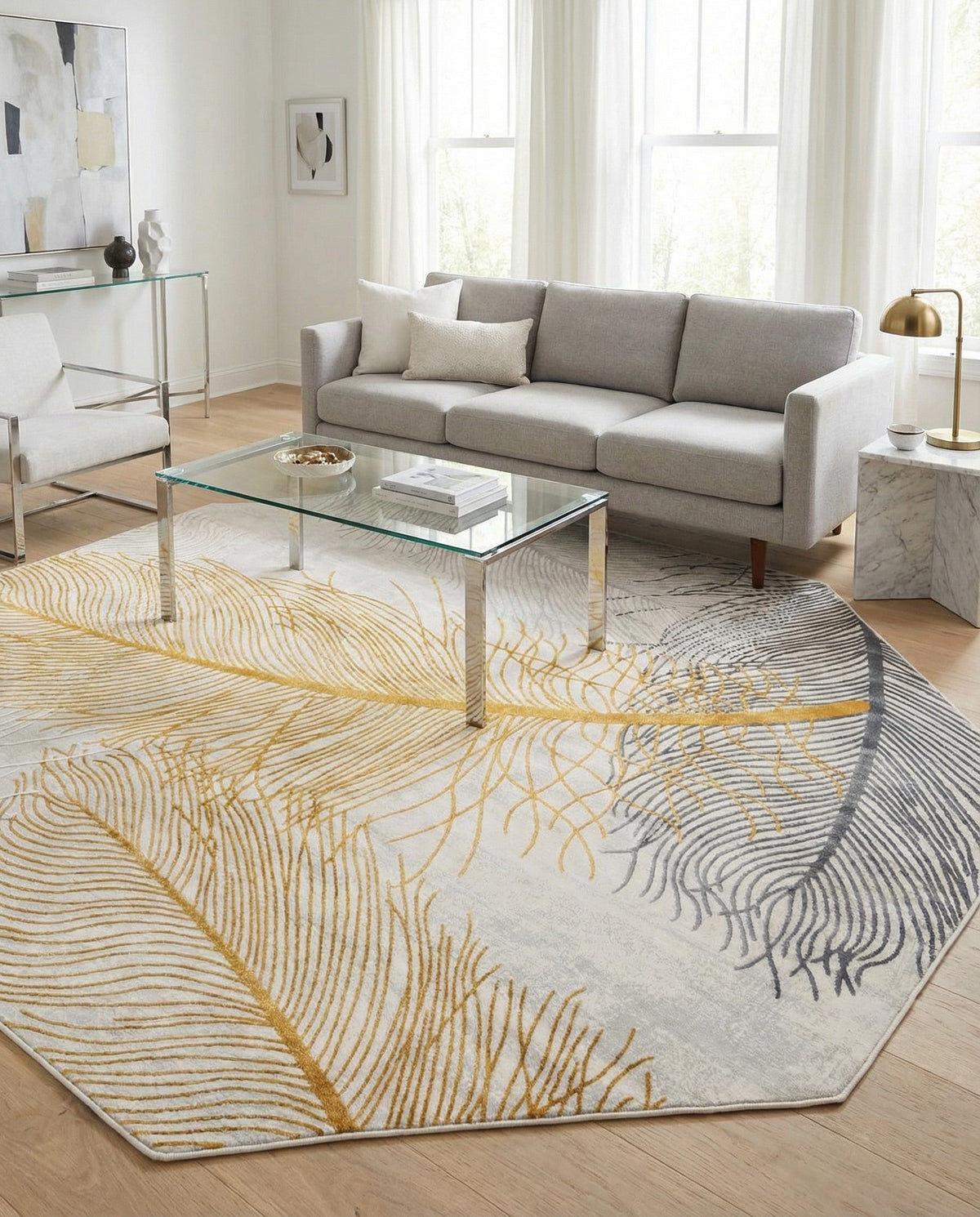 Bloomsbury Elegance Collection Area Rug -  Westminster Octagon Yellow Gray  lifestyle 141