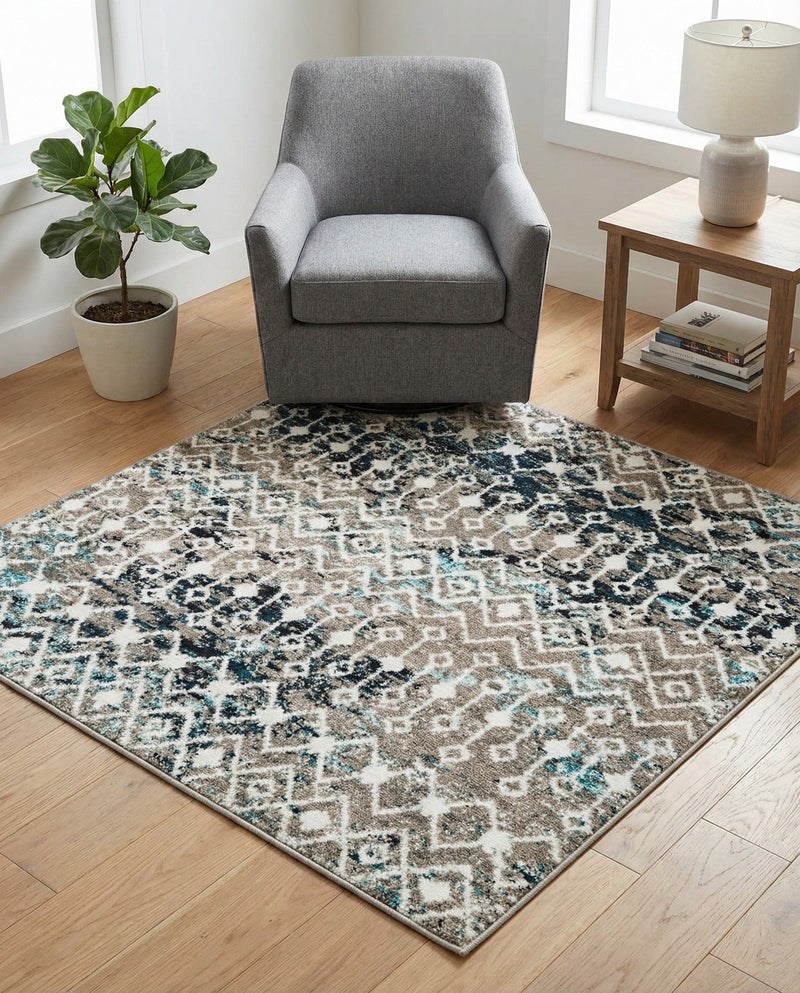 Mediterranean Lattice Collection Area Rug - Santorini (Multi Gray Blue) Square Multi Gray Blue  lifestyle 42