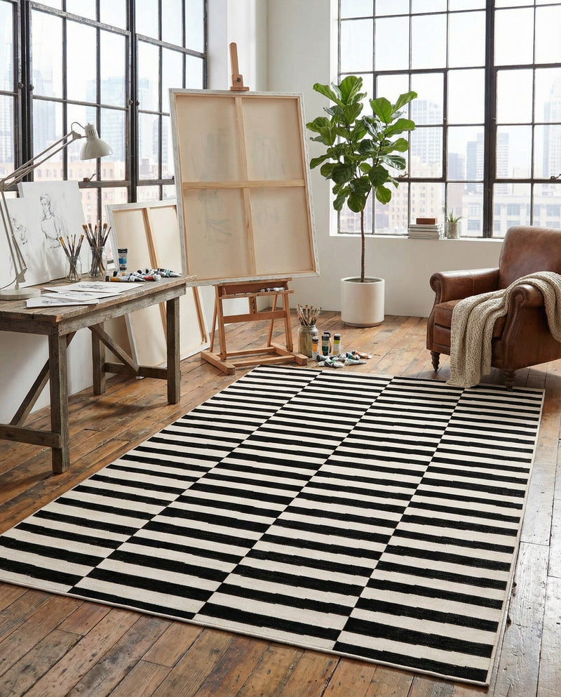 Soho Elegance Collection Area Rug -  Hudson (Black) Rectangle Black  lifestyle 24