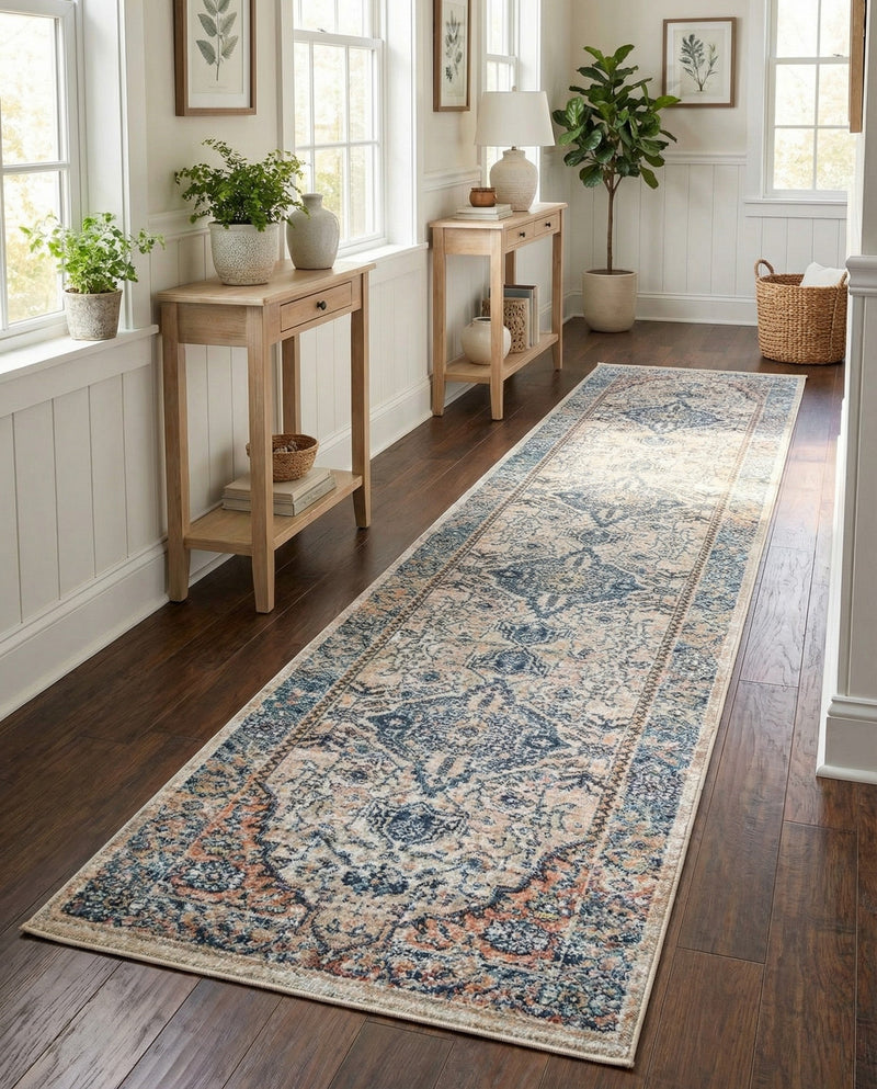 Seville Stripes Collection Area Rug - Cadiz (Blue) Runner Blue  lifestyle 50