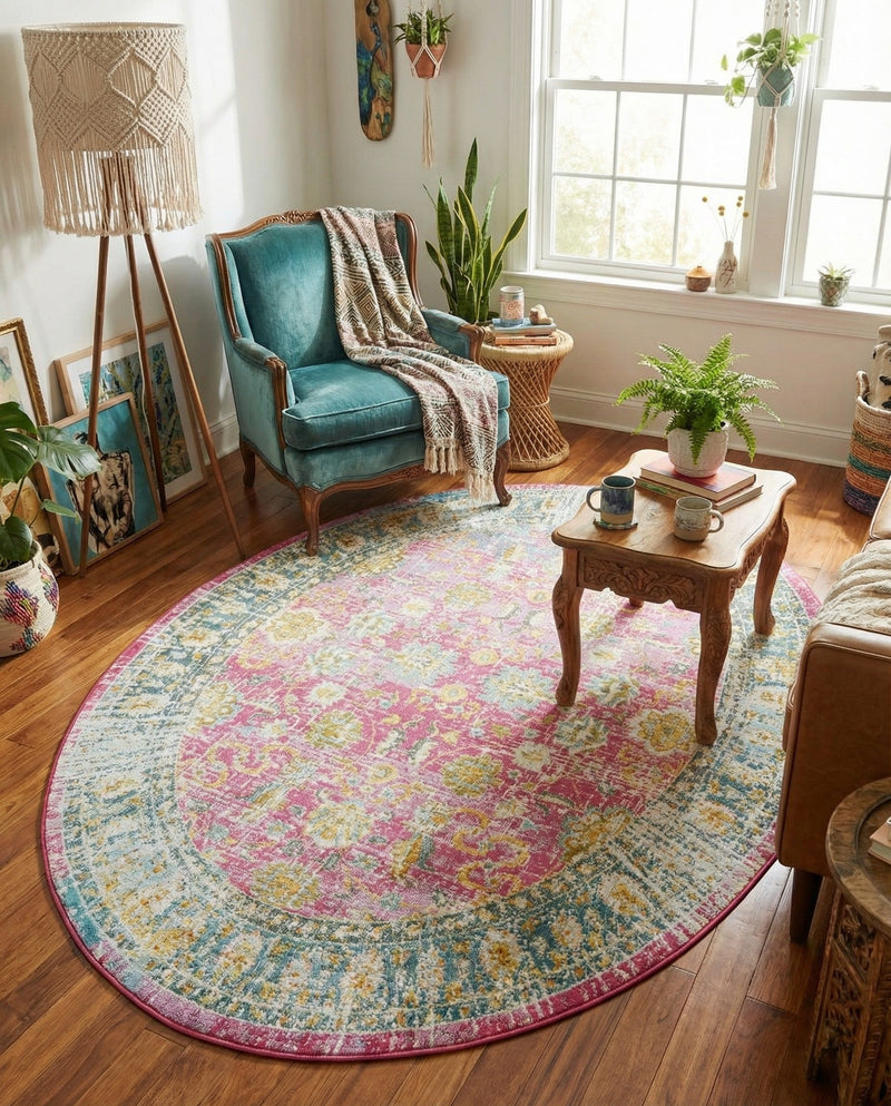 Arcadia Rugs Collection Area Rug -  Shangri-La Oval Pink  lifestyle 78