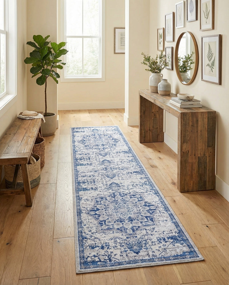 Baroque Era Collection Area Rug - Versailles (Gray Blue) Runner Gray Blue  lifestyle 67