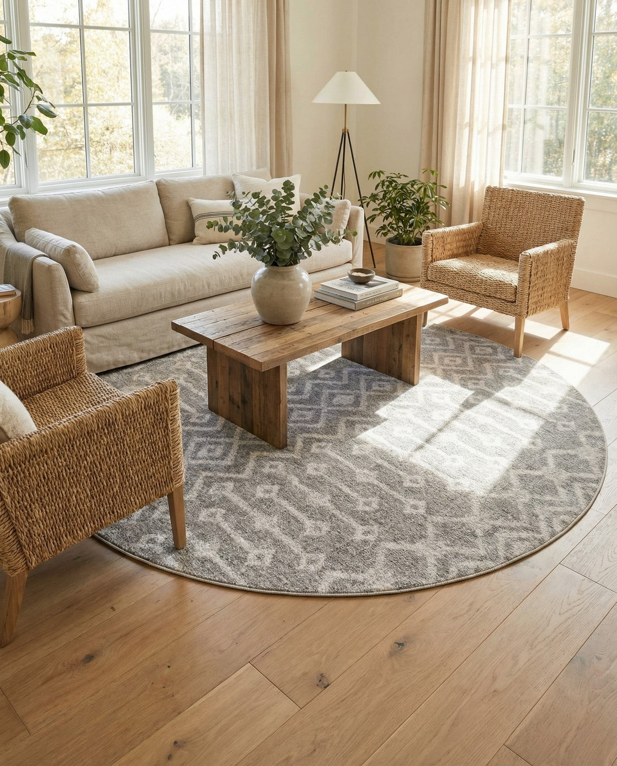Geo Garden Lattice Collection Area Rug -  Andalusia Round Gray  lifestyle 131