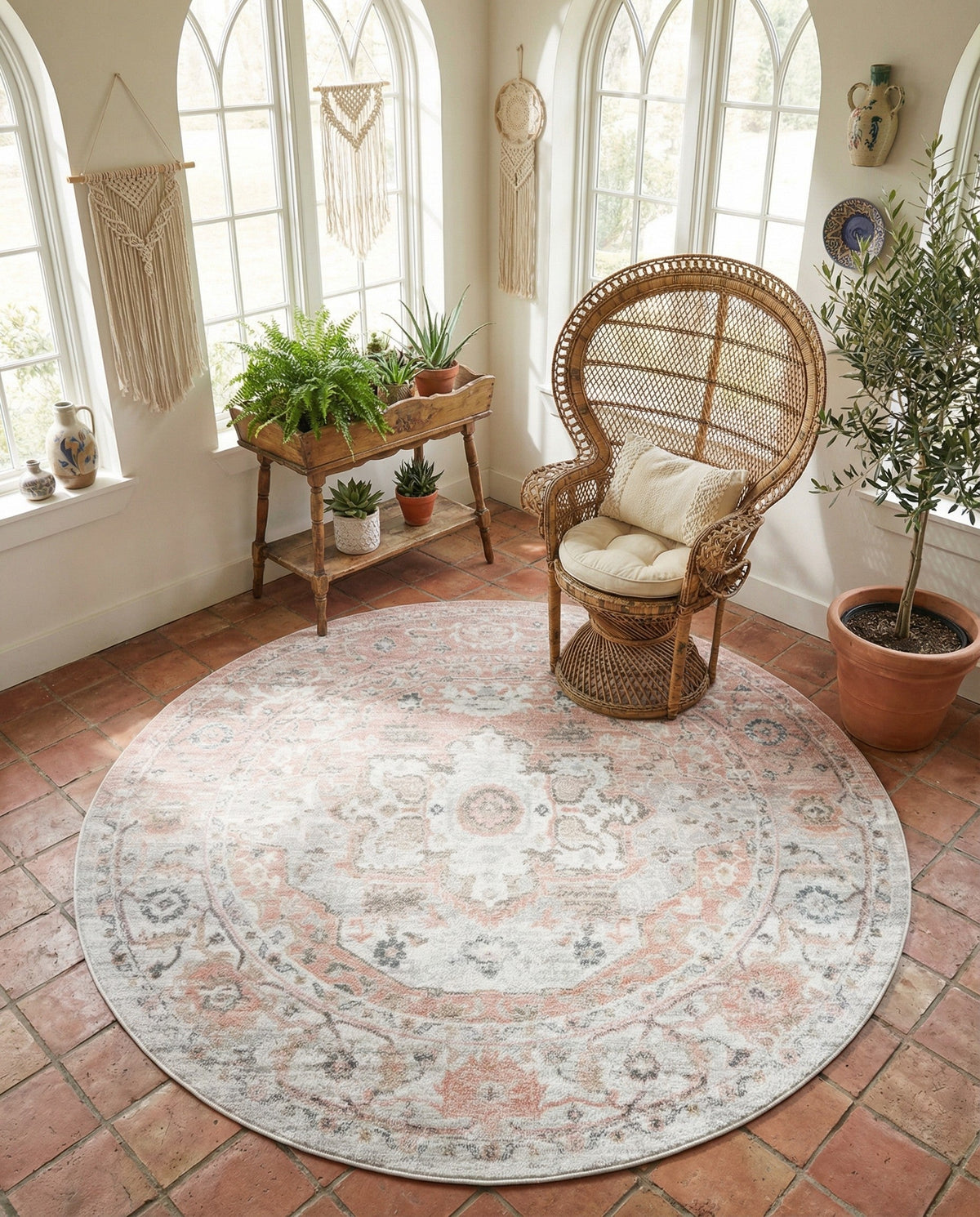 Parisian Elegance Collection Area Rug - Versailles (Rose Pink) Round Rose Pink  lifestyle 88