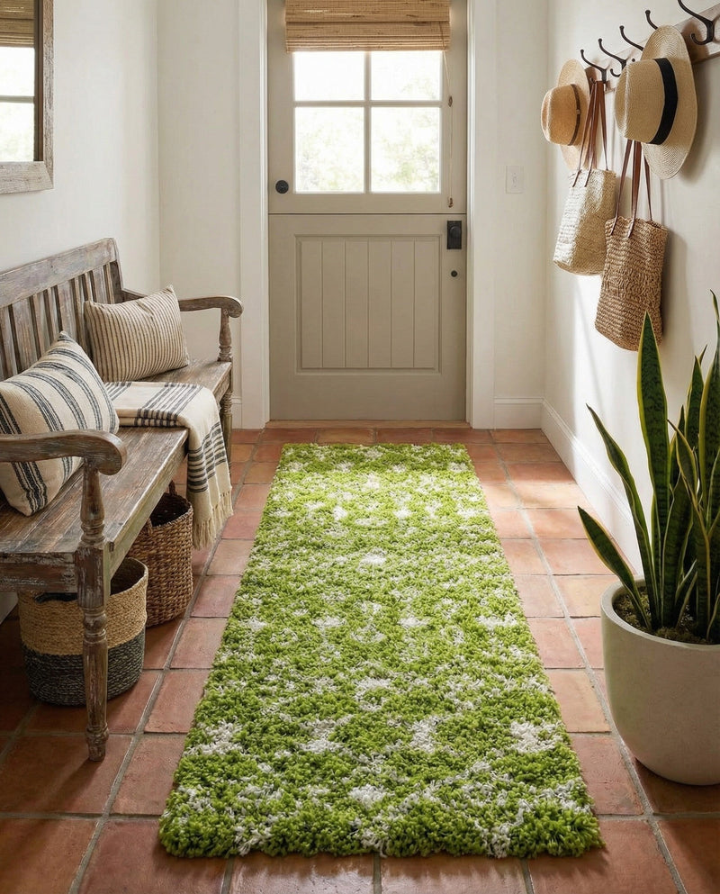 Berber Lattice Shag Collection Area Rug - Atlas (Green) Runner Green  lifestyle 64