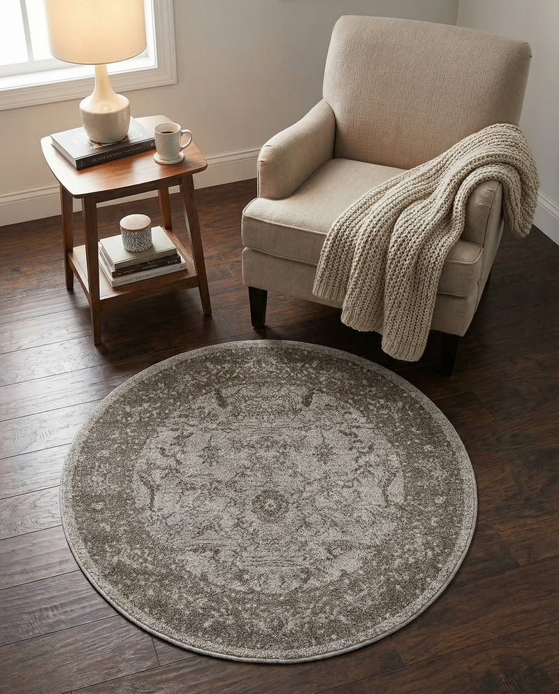 Horizon Collection Area Rug -  Apex (Light Gray) Round Light Gray  lifestyle 44