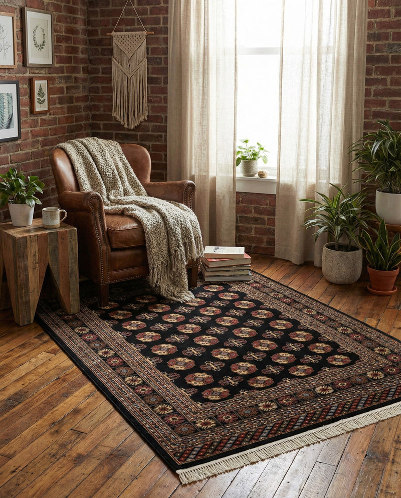 Samarkand Elegance Collection Area Rug -  Margilan (Black) Rectangle Black  lifestyle 16