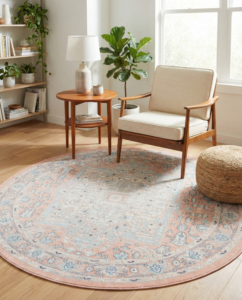 Savannah Series Collection Area Rug - Charleston (Powder Pink) Round Powder Pink  lifestyle 64