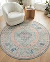 Savannah Series Collection Area Rug -  Augusta (Pink) Round Pink  lifestyle 73