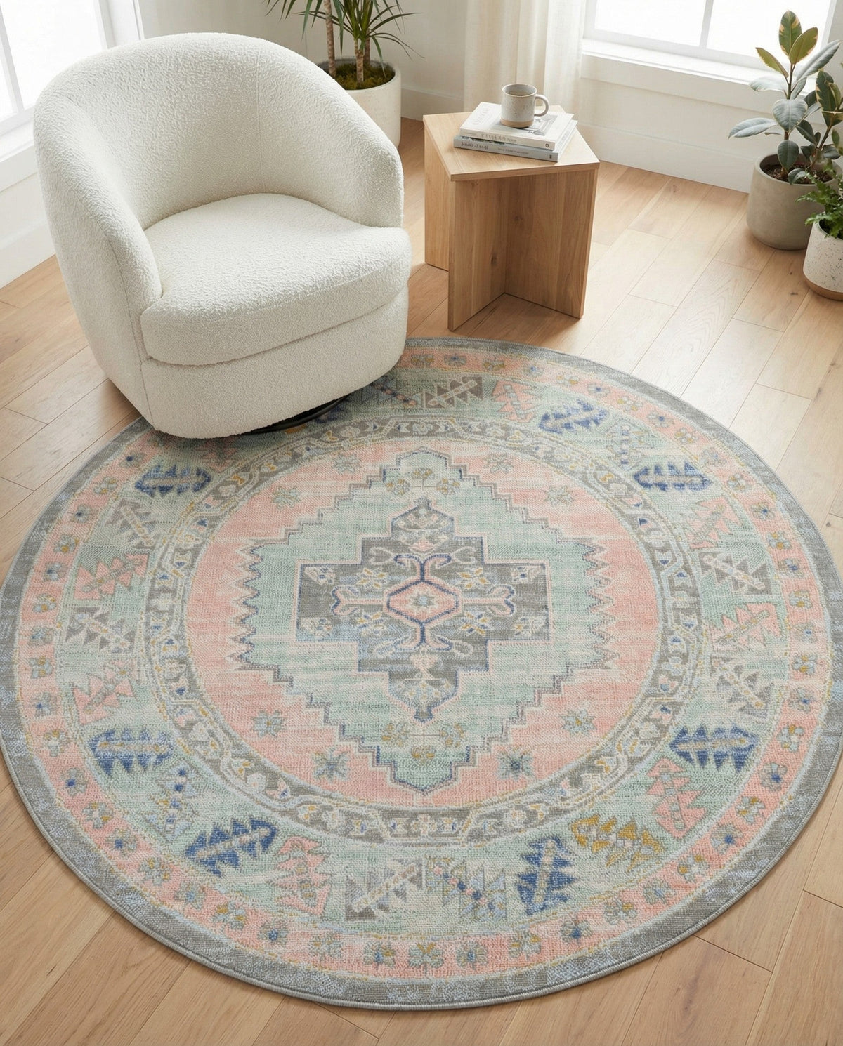 Savannah Series Collection Area Rug -  Augusta (Pink) Round Pink  lifestyle 73