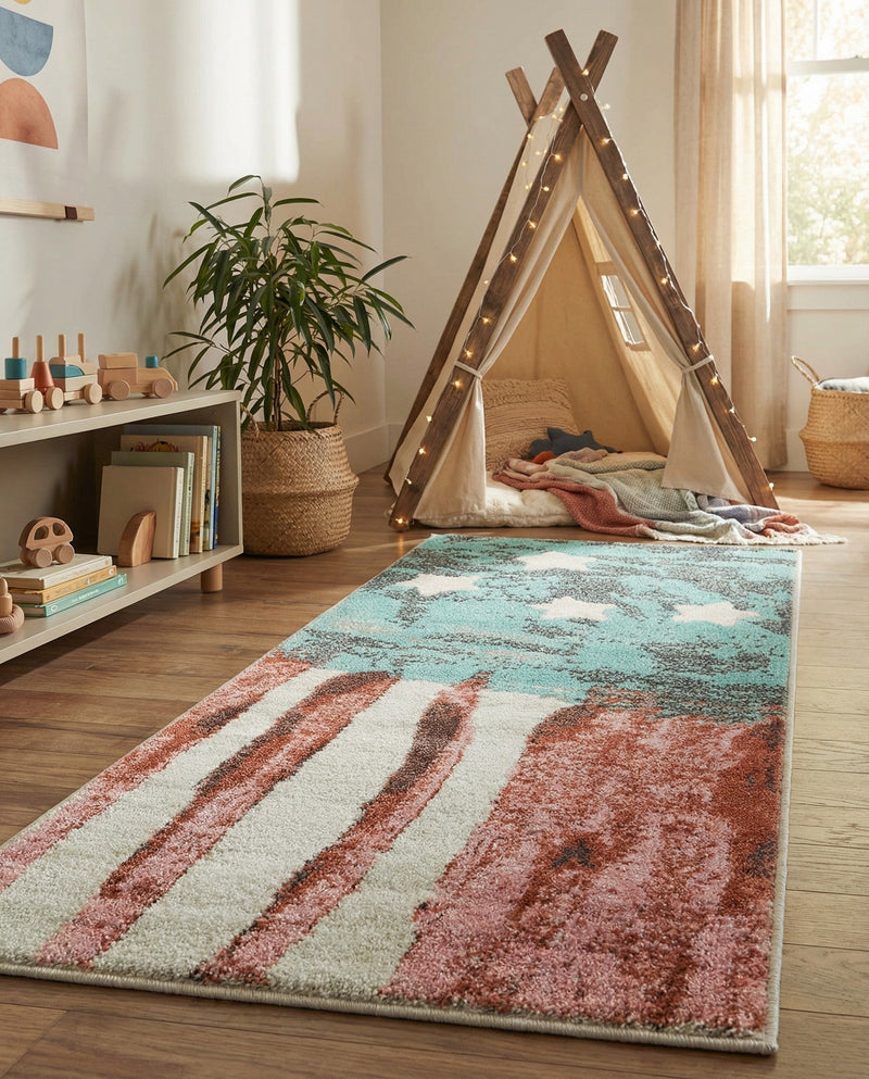 Wonder Tykes Collection Area Rug -  Zany Runner Red and Blue  lifestyle 43