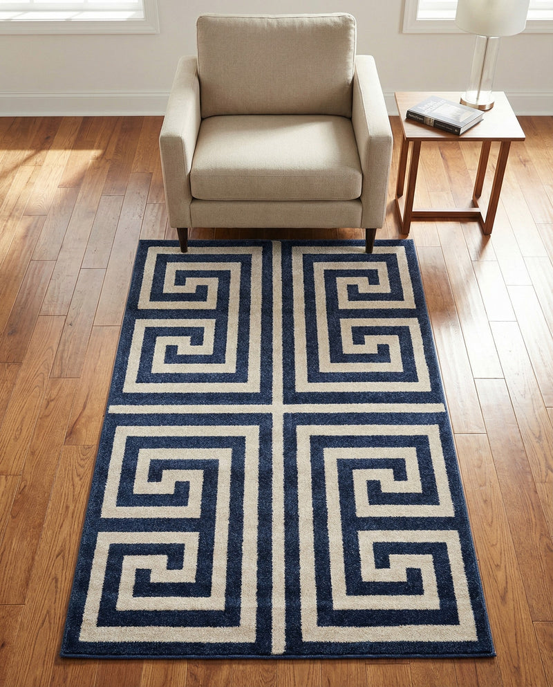 Aegean Labyrinth Collection Area Rug -  Mykonos Rectangle Navy Blue  lifestyle 42