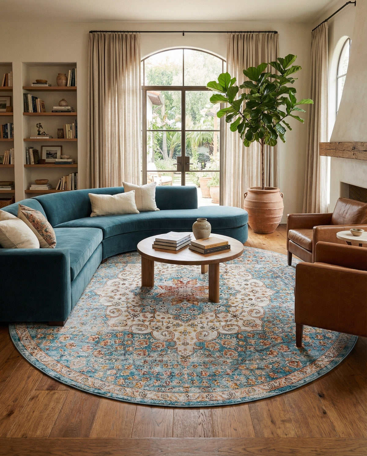 Coastal Haven Collection Area Rug - Seabreeze (Blue) Round Blue  lifestyle 85