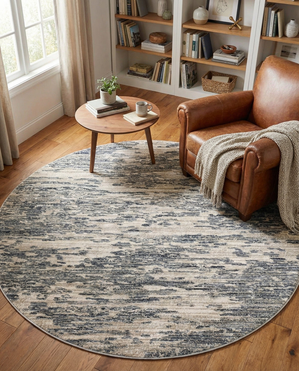 Serenity Sands Collection Area Rug - Dunescape Round Gray  lifestyle 126