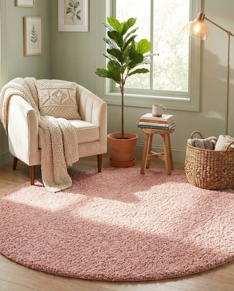 Alpine Plush Collection Area Rug -  Cortina (Dusty Rose) Round Dusty Rose  lifestyle 50