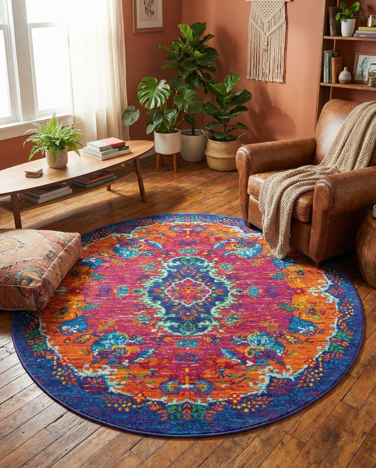 Caribbean Cove Collection Area Rug -  Nevis Round Fuchsia  lifestyle 58