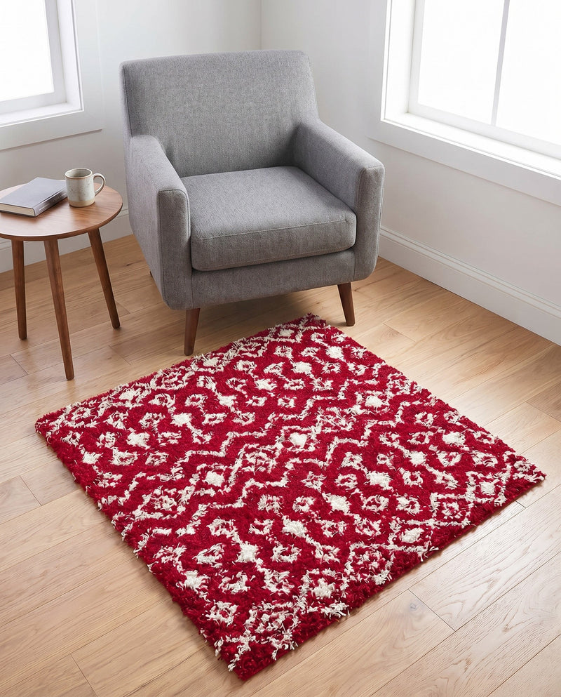 Berber Lattice Shag Collection Area Rug - Atlas (Burgundy Red) Square Burgundy Red  lifestyle 68