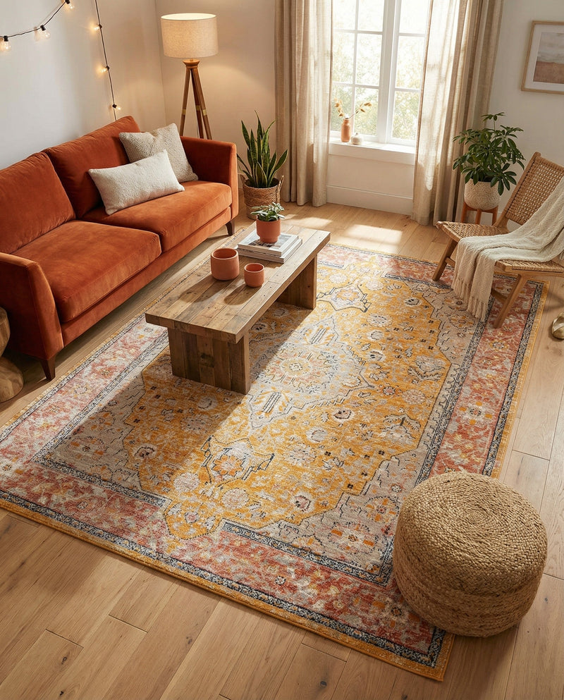 Seville Stripes Collection Area Rug - Cadiz (Yellow) Rectangle Yellow  lifestyle 17