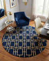 Hollywood Luxe Collection Area Rug -  Beverly (Navy Blue Gold) Round Navy Blue Gold  lifestyle 50