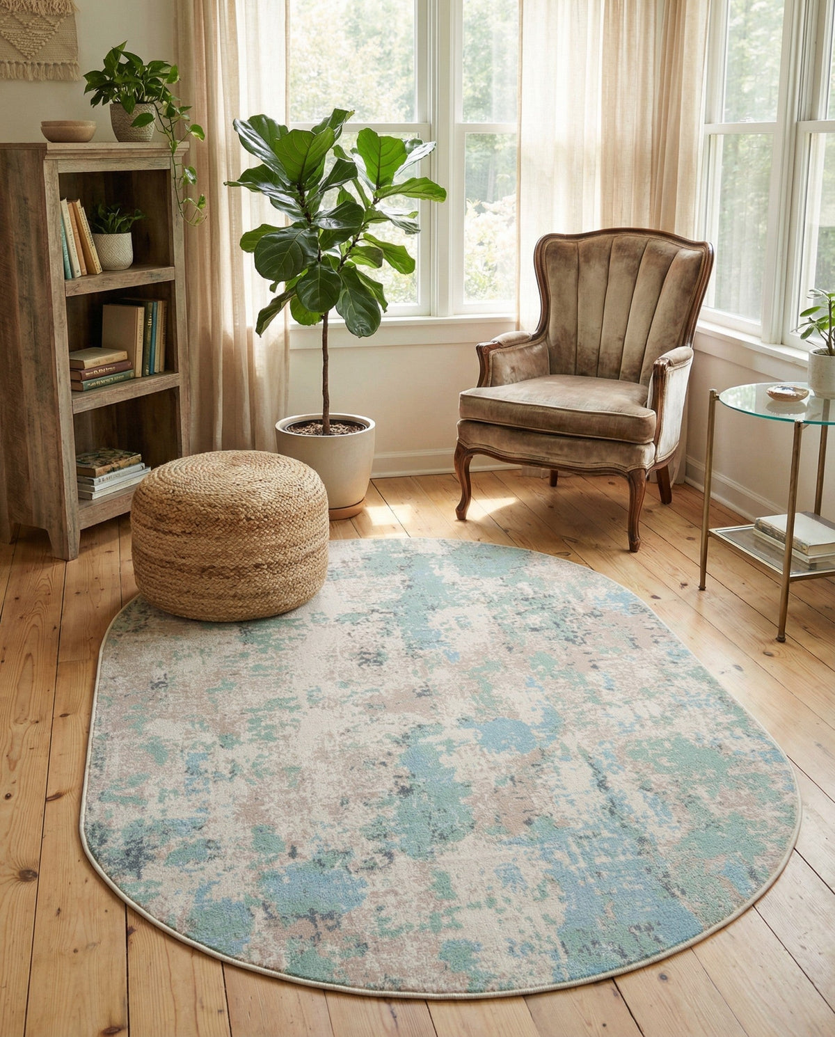 Lagoon Oasis Collection Area Rug -  Seagrass Oval Teal  lifestyle 132