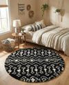 Berber Lattice Shag Collection Area Rug - Atlas (Black and White) Round Black and White  lifestyle 52
