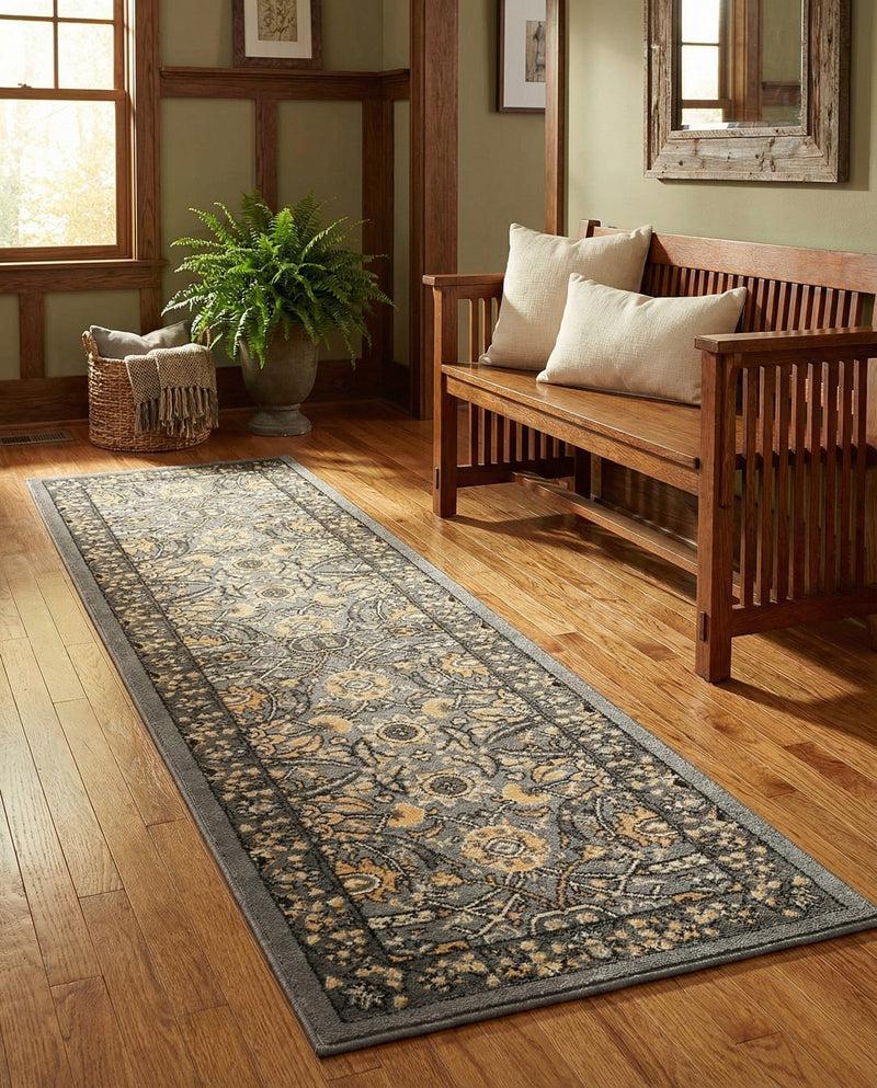 Tabriz Tapestry Collection Area Rug - Sahand (Dark Gray) Runner Dark Gray  lifestyle 35