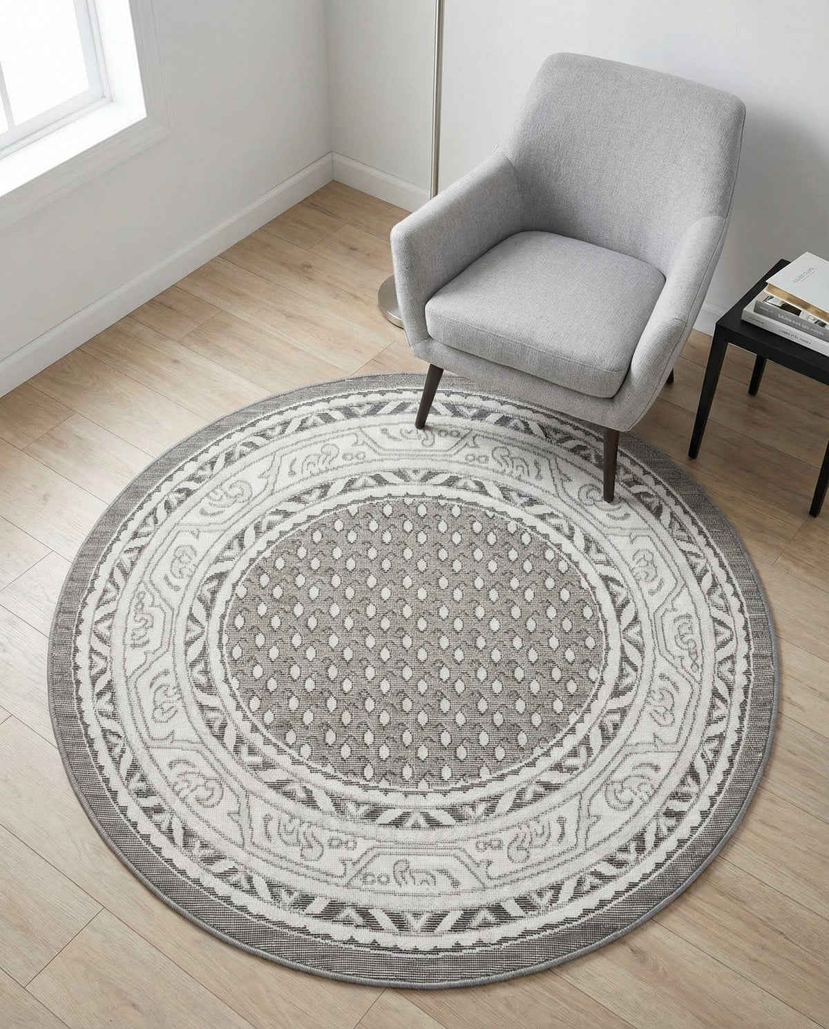 Soho Elegance Collection Area Rug -  Mercer (Gray) Round Gray  lifestyle 99
