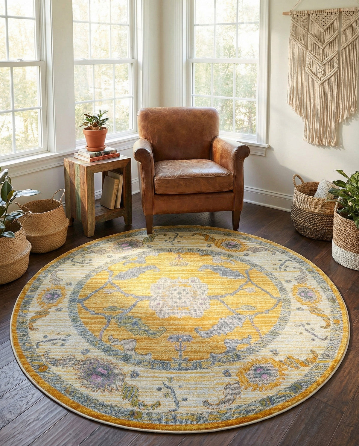 Arcadia Rugs Collection Area Rug - Eden (Yellow) Round Yellow  lifestyle 105