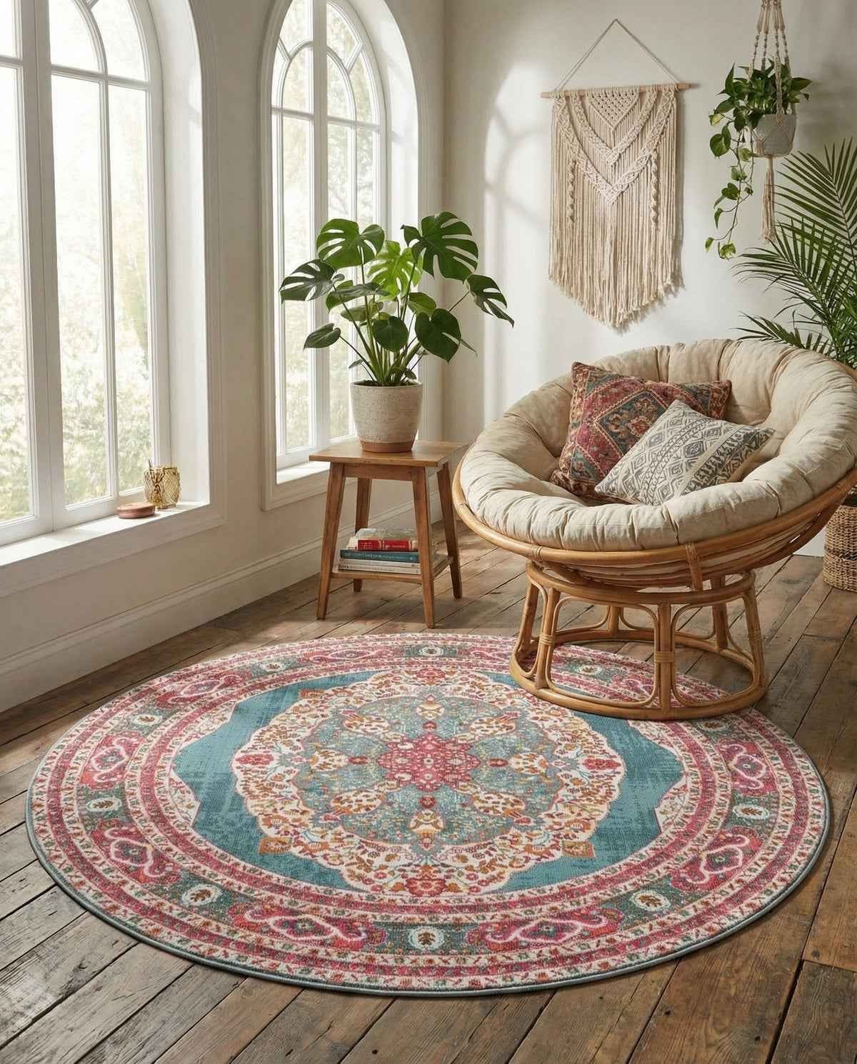 Caribbean Breeze Collection Area Rug -  Windward Round Turquoise  lifestyle 185
