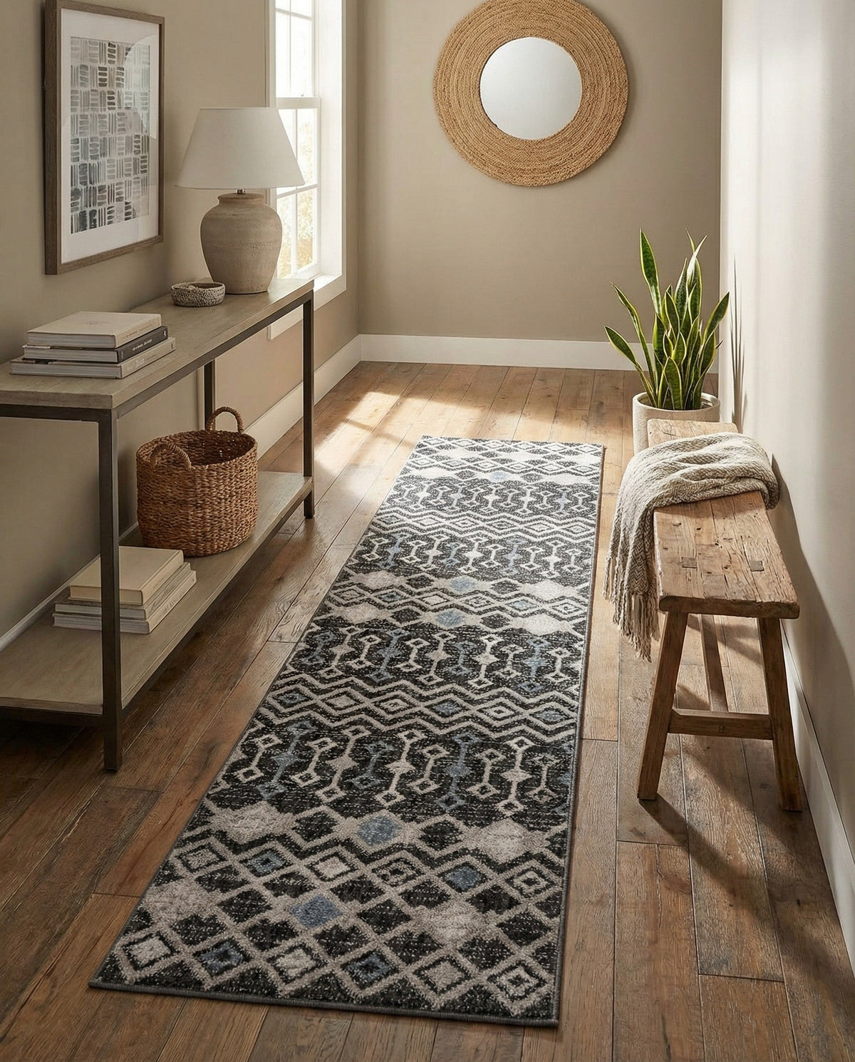 Geo Garden Lattice Collection Area Rug -  Andalusia Runner Charcoal Gray  lifestyle 201