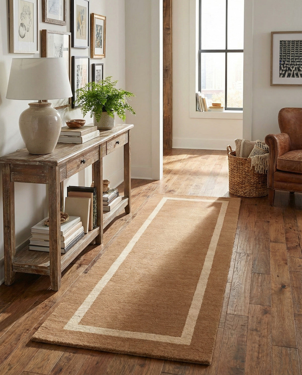 Savannah Borders Wool Collection Area Rug - Chatham Runner Latte Brown  lifestyle 59