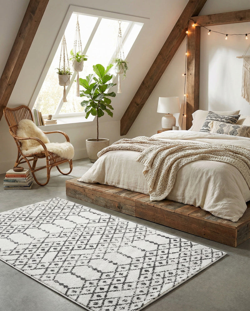 Marrakesh Lattice Collection Area Rug - Casablanca (Ivory Black) Rectangle Ivory Black  lifestyle 17