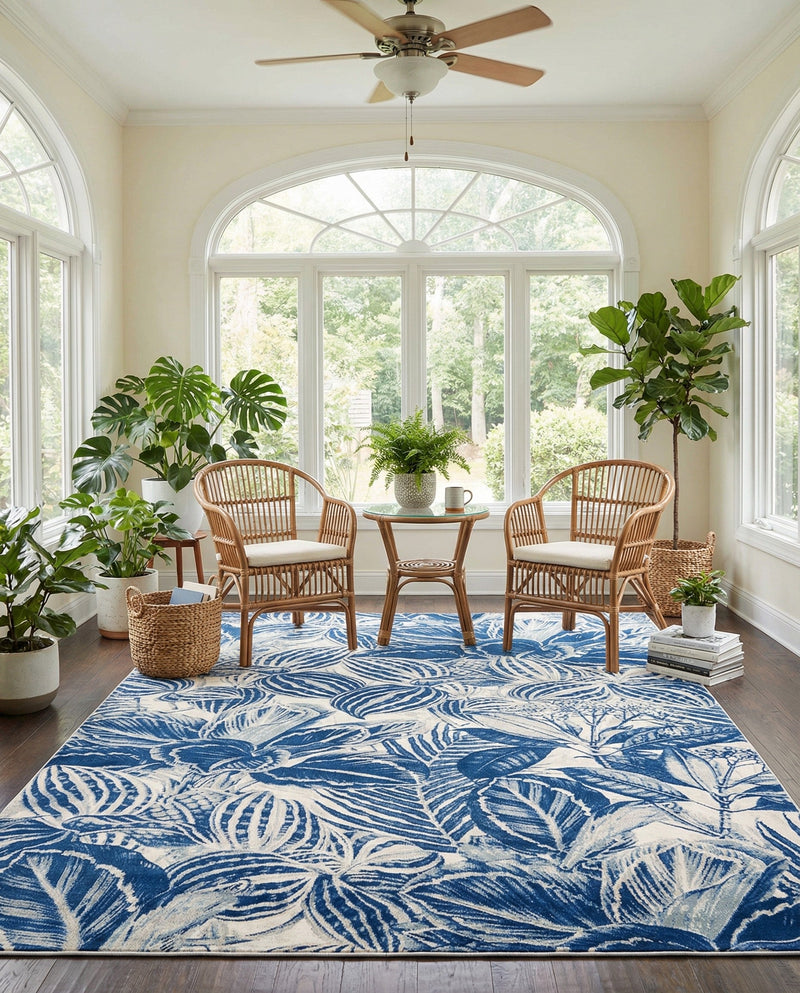 Meadow Breeze Collection Area Rug -  Bluebell Rectangle Navy Blue  lifestyle 28