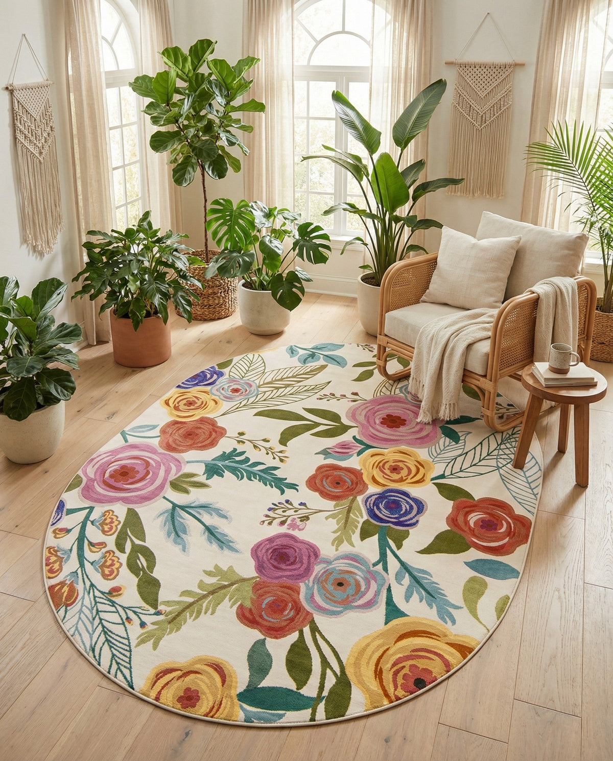 Meadow Breeze Collection Area Rug -  Petal Oval Ivory  lifestyle 128