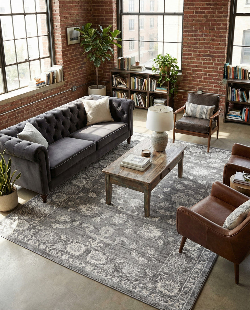 Charleston Elegance Collection Area Rug -  Seaport (Gray) Rectangle Gray  lifestyle 29