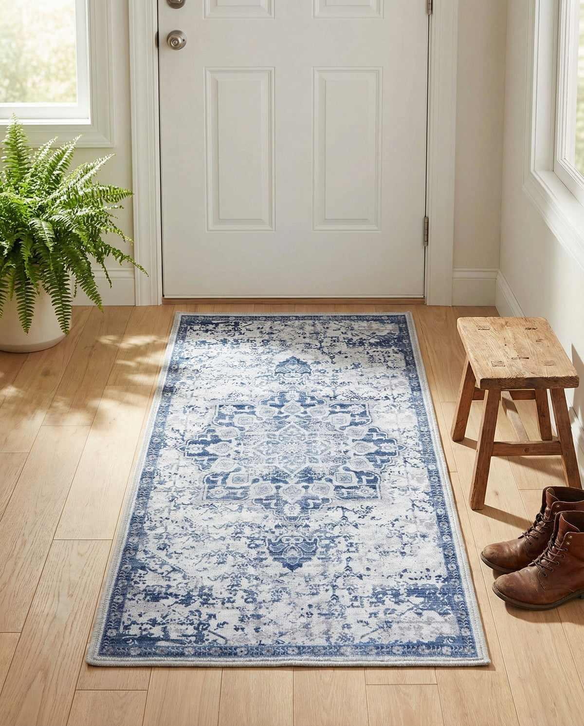 Baroque Era Collection Area Rug - Versailles (Gray Blue) Runner Gray Blue  lifestyle 32