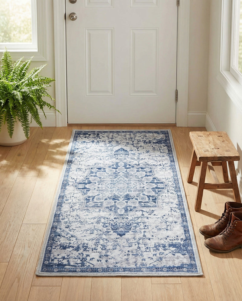 Baroque Era Collection Area Rug - Versailles (Gray Blue) Runner Gray Blue  lifestyle 32