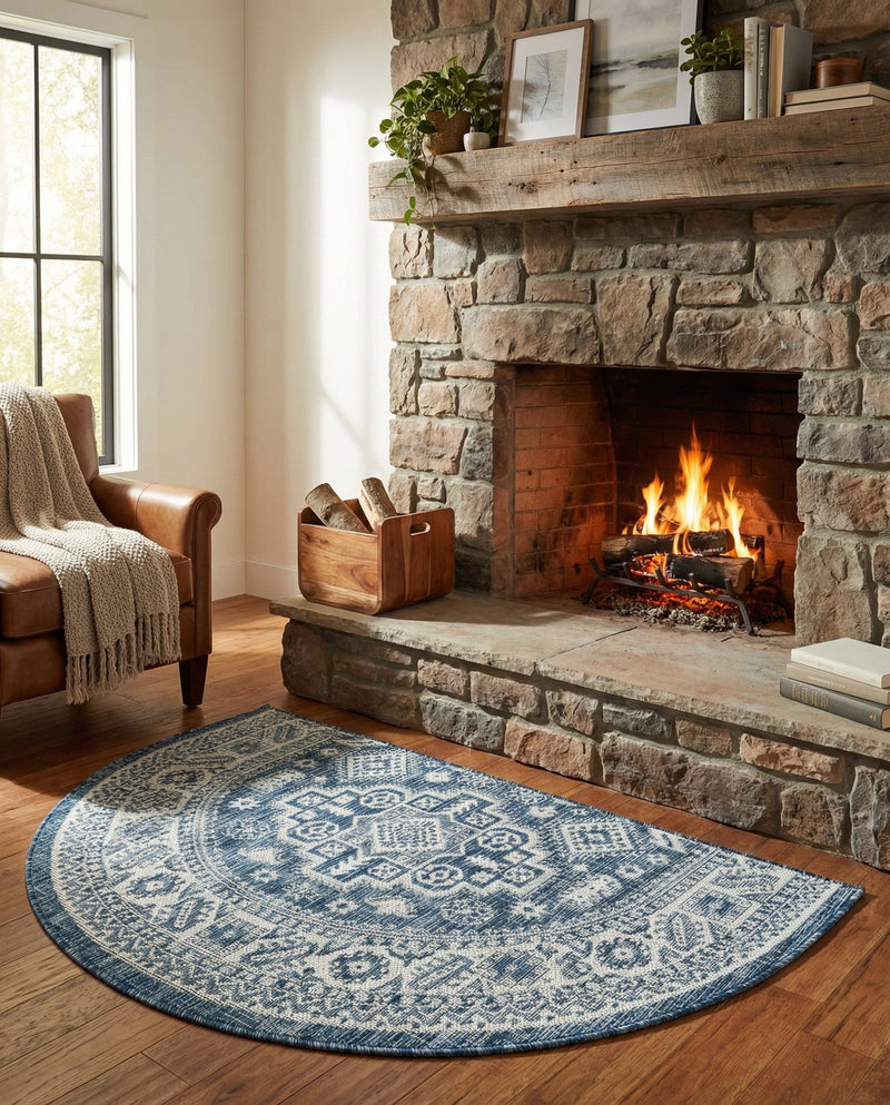 Tribal Terrace Treasures Collection Area Rug -  Incan Isle (Blue) Hearth Blue  lifestyle 49