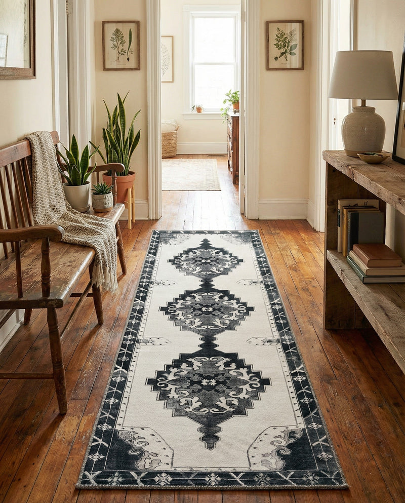 Heritage Elegance Collection Area Rug -  Winterthur (Black and White) Runner Black and White  lifestyle 33