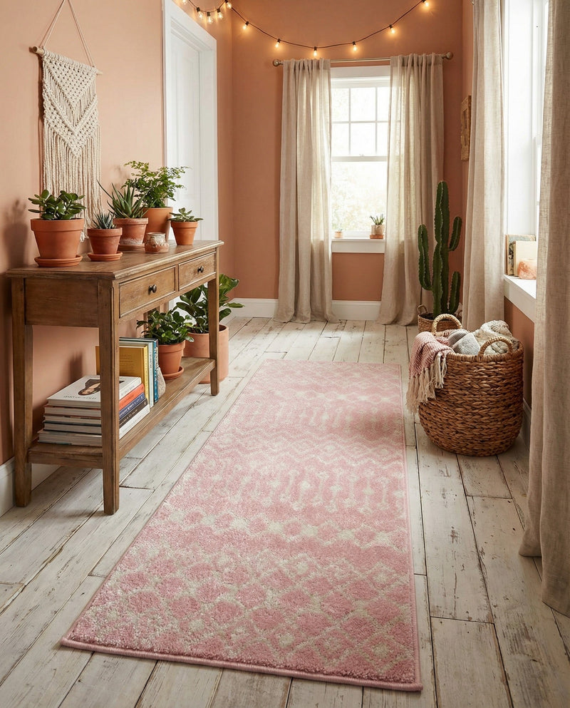 Mediterranean Lattice Collection Area Rug - Santorini (Pink) Runner Pink  lifestyle 27